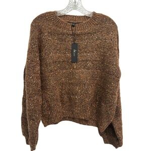 NWT La Joie Womens Crewneck Sweater Brown Multi Marl Knit Wool Blend Fall Large